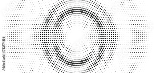 Radial halftone dotted ring pattern with a layered circular fade effect, clean geometric abstract background ideal for posters, web visuals, branding templates and contemporary digital compositions