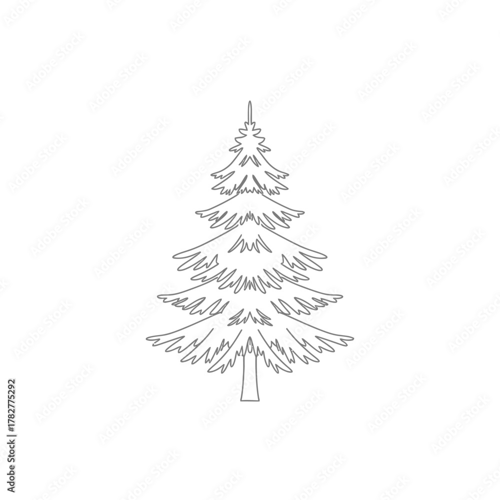 Obraz premium Elegant Pine Tree Outline for Christmas and Nature Designs. Vector Illustrations. EPS Editable