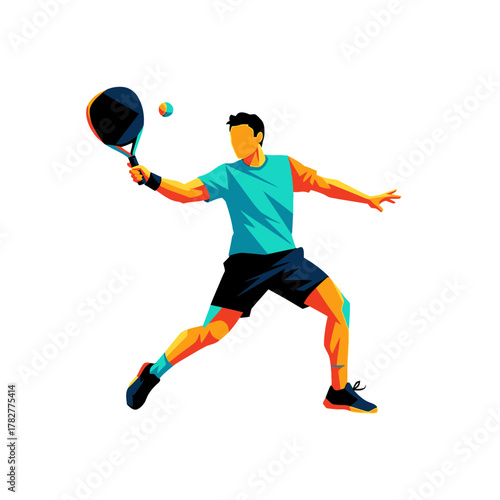 Dynamic Padel Player Illustration A Vibrant Sports Action Shot.