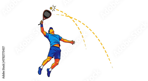 Dynamic Padel Player in Action Powerful Overhead Smash. Vector Illustrations. EPS Editable