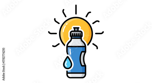 Hydration Under the Sun A Refreshing Water Bottle Illustration. Vector Illustrations. EPS Editable
