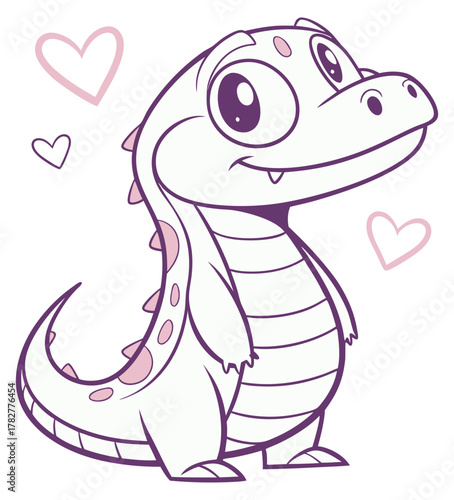 An adorable cartoon baby dinosaur with hearts ready for coloring or a gentle hug.Isolated transparent background ( include cut-out PNG file )