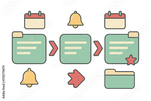 Abstract representation of task scheduling, process steps, and system notifications