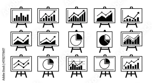 Collection of HandDrawn Business and Financial Charts on Easels. EPS Editable