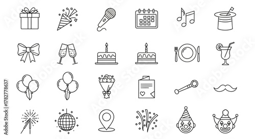 Collection of HandDrawn Celebration and Party Icons. EPS Editable