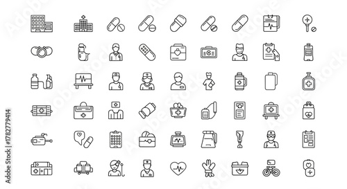 Collection of Medical and Healthcare Icons for Digital and Print Use. EPS Editable