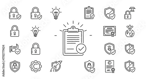 Collection of Icons Representing Security Ideas and Achievements. EPS Editable