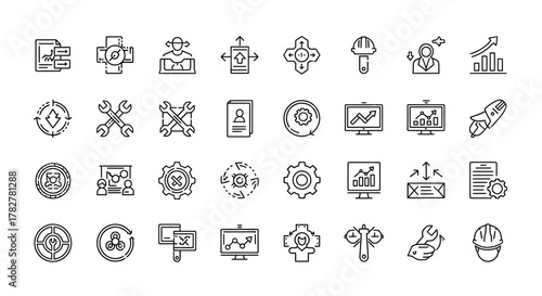 Collection of Various Business and Technology Icons in Black and White. EPS Editable
