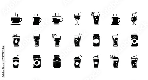 Collection of Various Beverage Icons and Symbols 1. EPS Editable