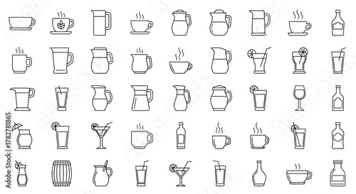Collection of various drinkware icons perfect for beveragerelated designs and illustrations. EPS Editable