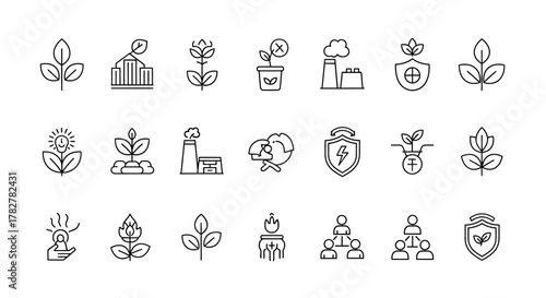 Ecology sustainability and green business vector line icon set. EPS Editable