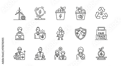 Eco Friendly and Social Responsibility Line Icon Set. EPS Editable