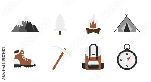 Adventure hiking camping equipment vector illustration for outdoor recreation and travel design element
