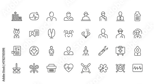Minimal medical healthcare line icons set for apps and web. EPS Editable