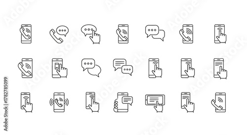 Minimal line icon set for mobile chat call and messaging interfaces. EPS Editable