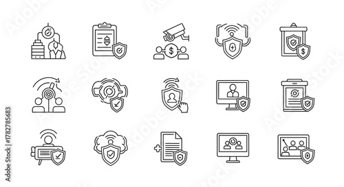 Security and Insurance Protection Thin Line Icons Set. EPS Editable