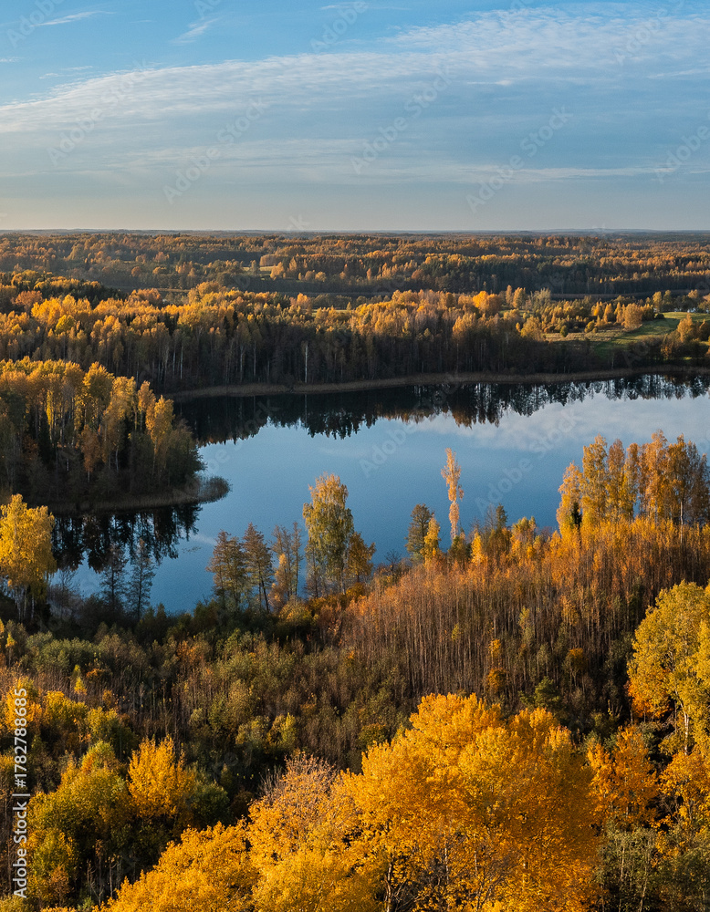 Obraz premium Golden autumn at lake Cierps ,Latgale, Latvia.