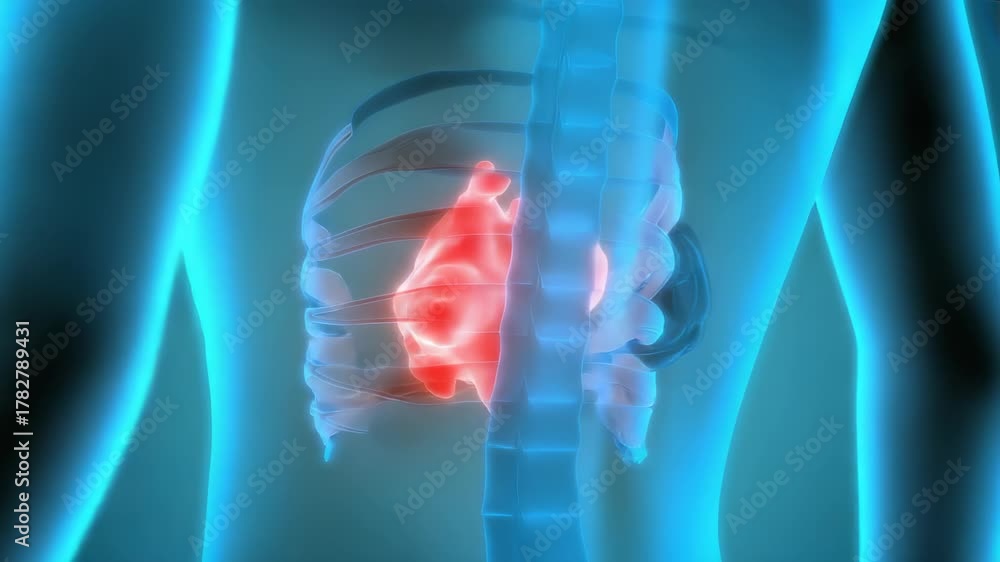 Heart Inside Ribs Human Heart Anatomy with Rib Cage and Body Outline, Medical ...