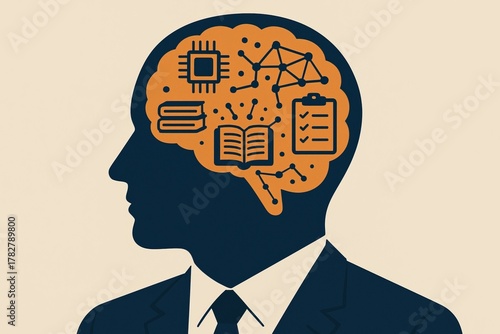 Flat vector illustration of human brain symbolizing intelligence order and knowledge Neural connections concept in formal structured mind design