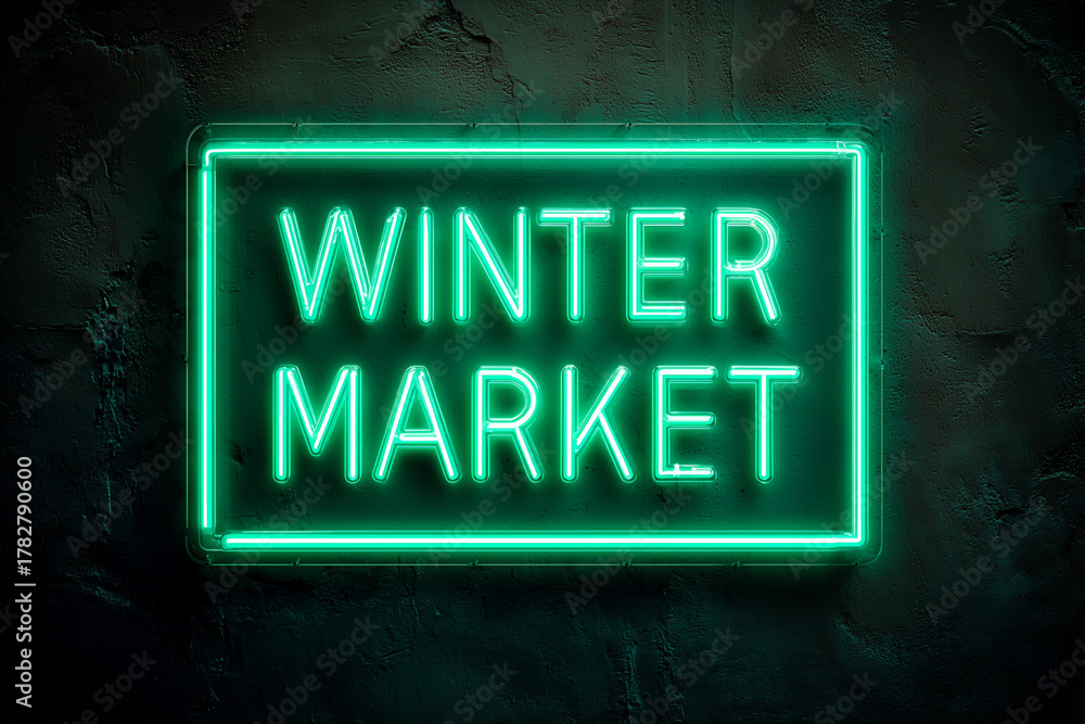 Obraz premium A Neon Sign That Says Winter Market in Green