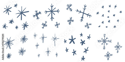 snowflakes set on transparent background in grunge style	
