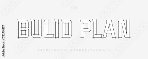 Architec Sketch Font, Draft Line Outline Alphabet, Technical Blueprint Letters, Pencil Contour Type for Building Engineering Plans, Architect Construction Project Headline and Logo. Vector typeset