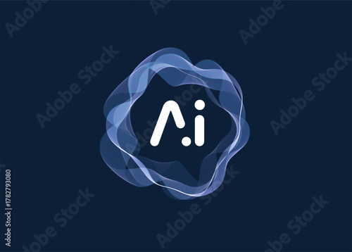 AI Cloud Circle Wave Logo Concept, Artificial Intelligence Abstract Icon. Automation Generate Technology, Computer Machine Learning Thinking. Future Typography Business Brand. Vector Illustration
