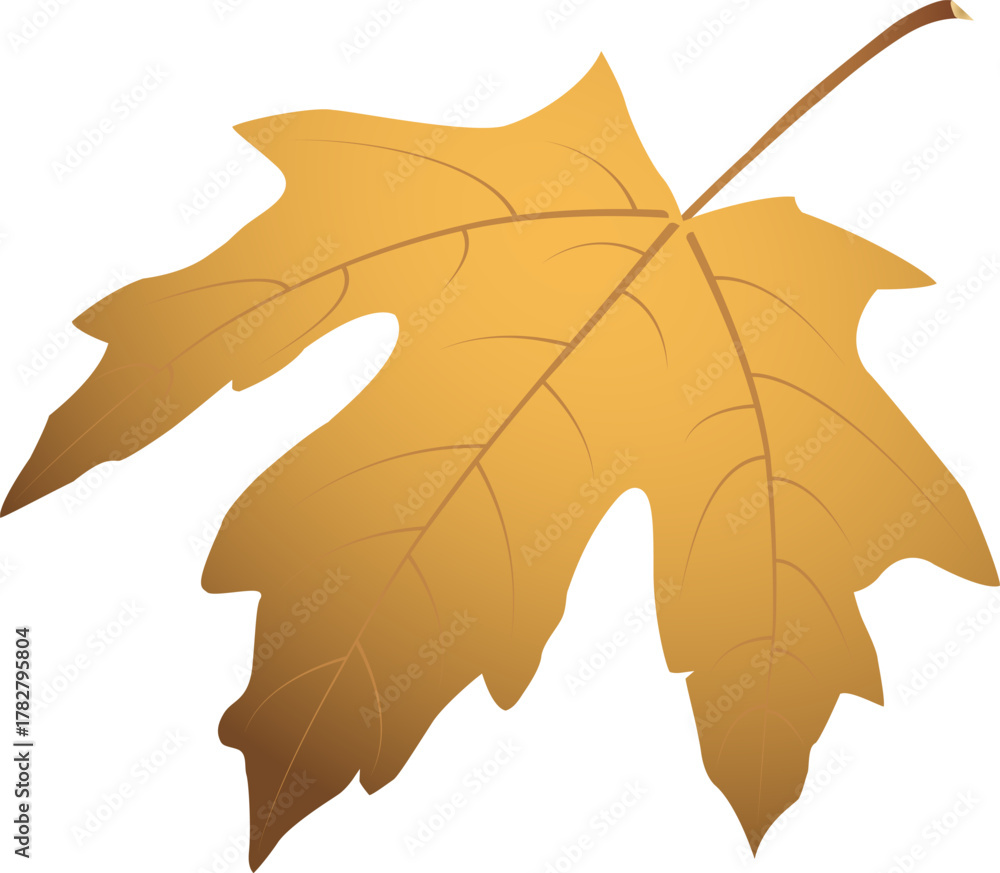 Naklejka premium Yellow maple leaf falling clipart. Autumn vector leaf with soft curved shape effect, isolated for stickers, cards, crafts and graphic design projects.