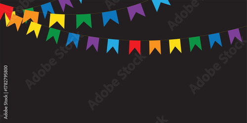 
Festive Carnival garlands and bunting. Colorful triangle flags on rope for decoration of party, holiday, event, festive, celebration. Colorful pennants for banner, flyer template PNG design element 