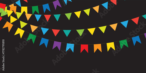 Set of multicolored buntings garlands flags isolated on white background. carnival colored garlands and bunting. confetti festive colorful carnival. Best Design Collection.