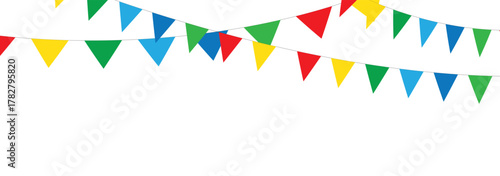 Set of multicolored buntings garlands flags isolated on white background. carnival colored garlands and bunting. confetti festive colorful carnival. Best Design Collection.
