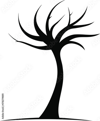 Stylized silhouette of a bare tree isolated on white background isolated on transparent background