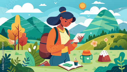 Nature-inspired outdoor hobby scene with eco-friendly palette and clean vector forms