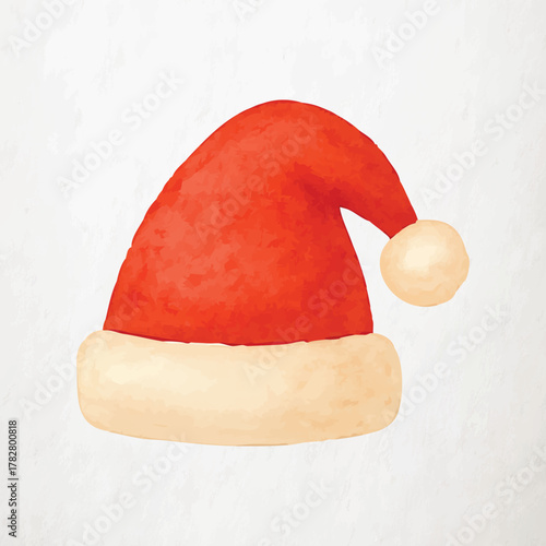 Santa hat watercolor red fluffy trim