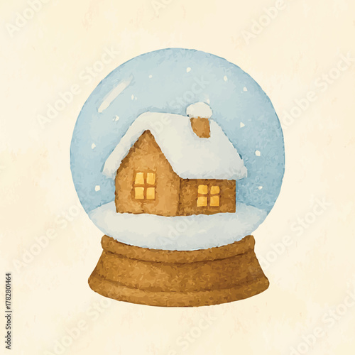 Snow globe house watercolor winter decor