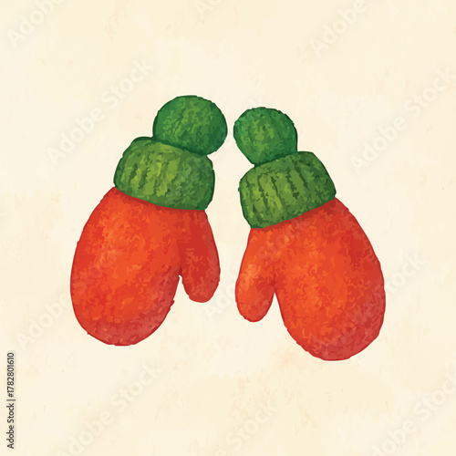 Mittens red and green watercolor winter