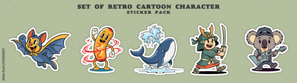 Fototapeta premium Set of Retro Cartoon Character Sticker Pack.