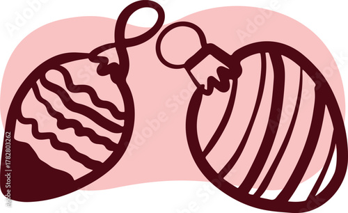 Christmas Ornament Line Art Sketch, Minimal Hand Drawn Holiday Decoration, New Year Bauble Illustration