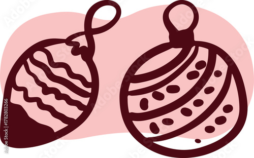 Christmas Ornament Line Art Sketch, Minimal Hand Drawn Holiday Decoration, New Year Bauble Illustration