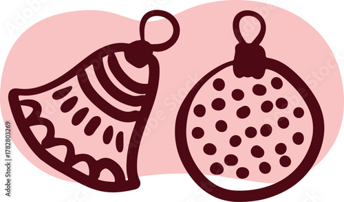 Christmas Ornament Line Art Sketch, Minimal Hand Drawn Holiday Decoration, New Year Bauble Illustration