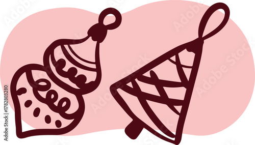 Christmas Ornament Line Art Sketch, Minimal Hand Drawn Holiday Decoration, New Year Bauble Illustration