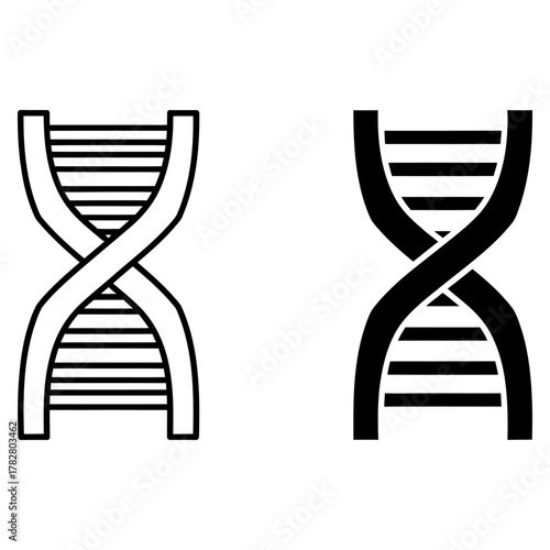 Two dna double helix icons, one outlined and one solid black