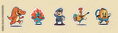 Collection of five unique cartoon characters, each with distinct