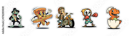 Collection of Five Cartoon Characters - A Dapper Mouse, a Pizza