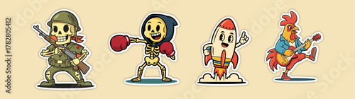 Collection of Cartoon Characters - Soldier Skeleton, Boxer Skele