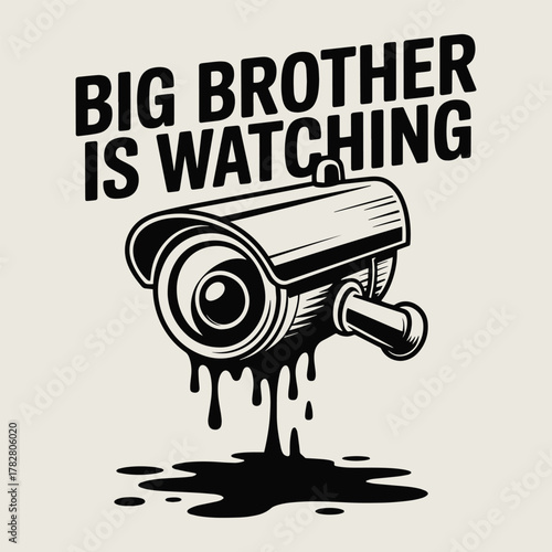 Big Brother Is Watching Melting Security Camera T Shirt Design Black