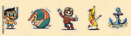 Collection of Cartoon Characters and an Anchor Illustration.