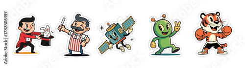 Collection of Diverse Cartoon Characters - Magician, Chef, Robot