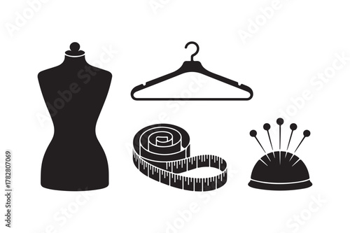 Sewing and tailoring tools silhouette collection