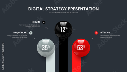 Enterprise Review 3 Element Infographic Slide Layout. Advertising Profile Presentation Template Vector Illustration. Project Overview Three Step Chart Frame Design.
